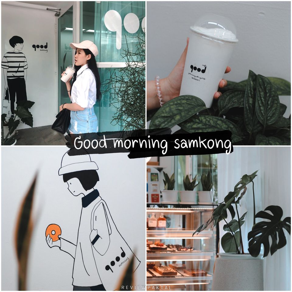  14.-Good-Morning-Samkong-ร้านตกแต่งสไตล์มินิมอล-ขาวปนกับสีเขียวของใบไม้-ดำเนินสตอรี่ร้านด้วยตัวการ์ตูนจิตรกรบนผนัง-ต้องมาน้าา
 คาเฟ่,ภูเก็ต,ของกิน,อร่อย,น่านั่ง,จุดเช็คอิน,phuket,cafe